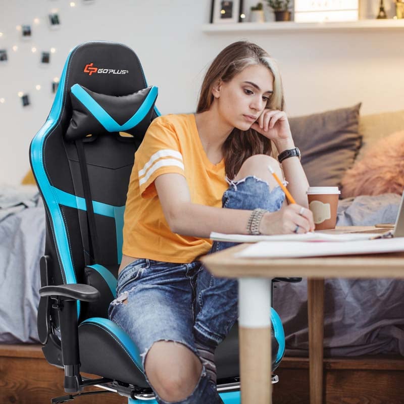 Computer Gaming Chair, Ergonomic High Back Massage Racing Chair, Swivel Office Chair with Footrest & Adjustable Armrests