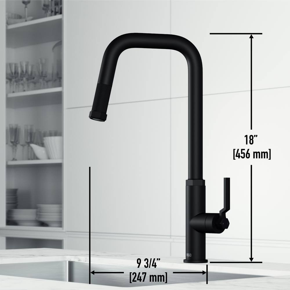 VIGO Hart Angular Single Handle Pull-Down Spout Kitchen Faucet in Matte Black VG02036MB