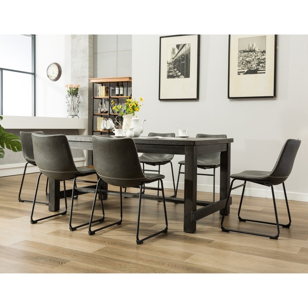 Roundhill Furniture Lotusville 7 piece Black Dining Table and Faux Leather Chairs Set