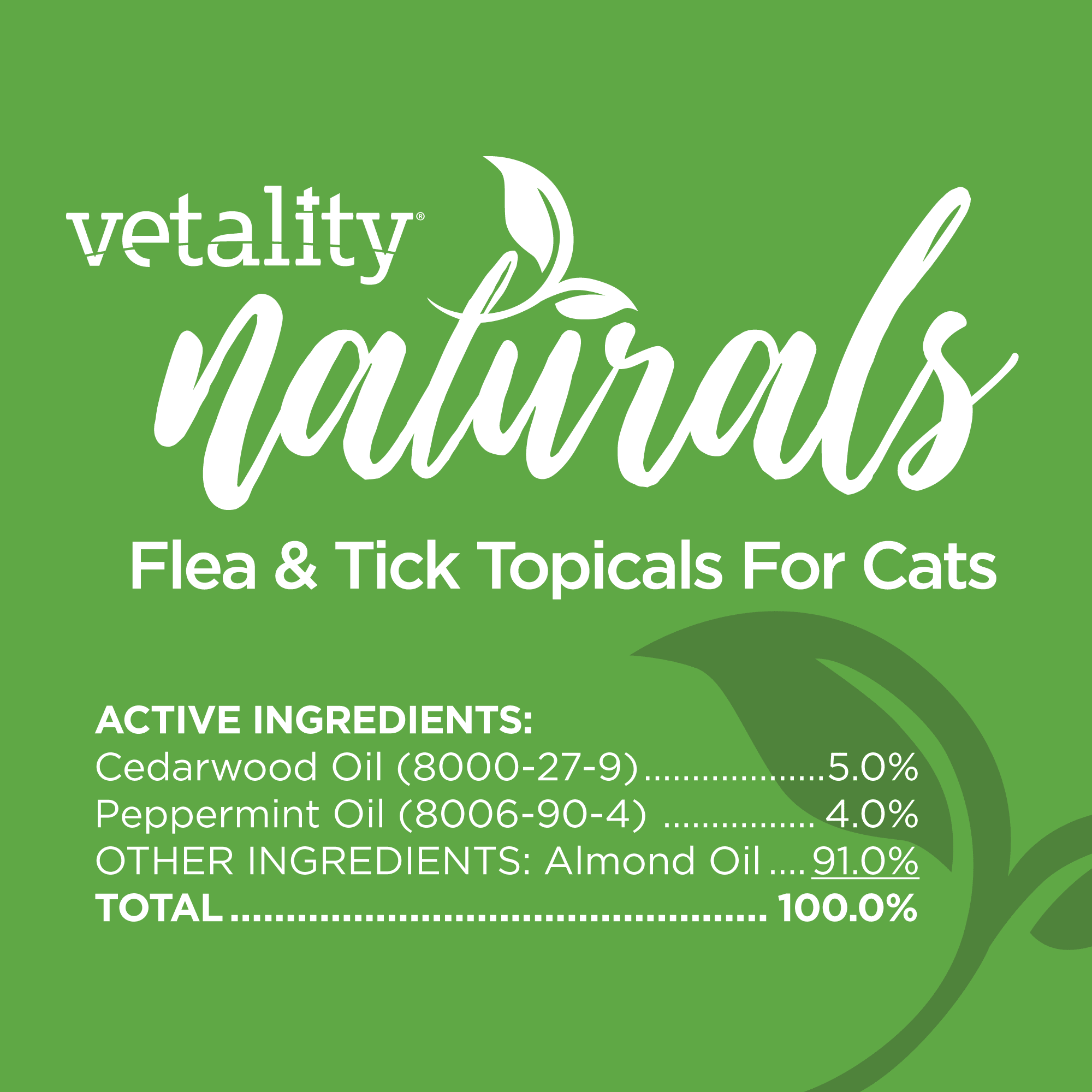 Vetality Naturals Flea  Tick Topicals for Cats， 3 Dose