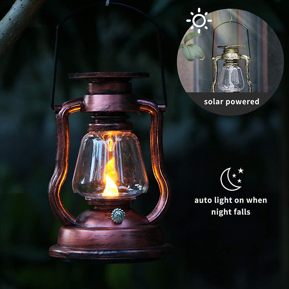 Solar Candle Light Oil Lamp Flickering Flameless Solar Yard Lighting-Gold