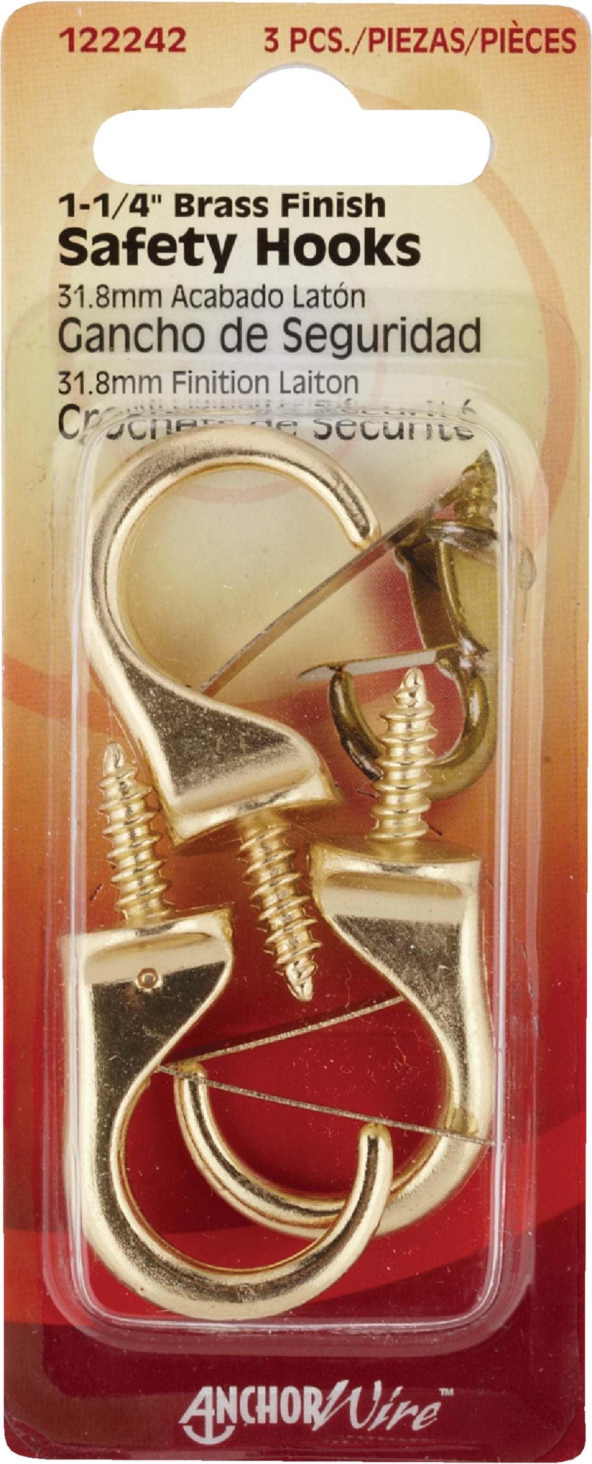 Hillman Anchor Wire 1-1- 4 In. Safety Hook Brass (Pack of 10)