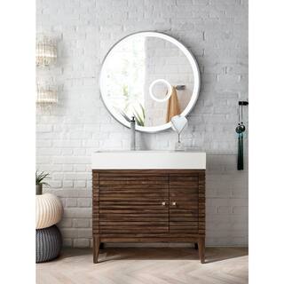 James Martin Vanities Linear 35.5 in. W x 19 in.D x 34.5 in.H Single Bath Vanity in Mid Century Walnut with Solid Surface Top in Glossy White 210-V36-WLT-GW