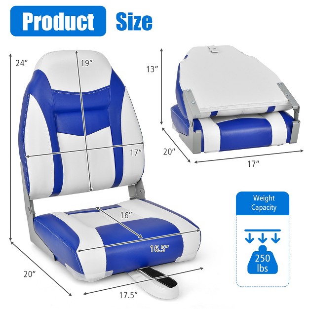 Costway High Back Folding Boat Seats W Blue White Sponge Cushion amp Flexible Hinges