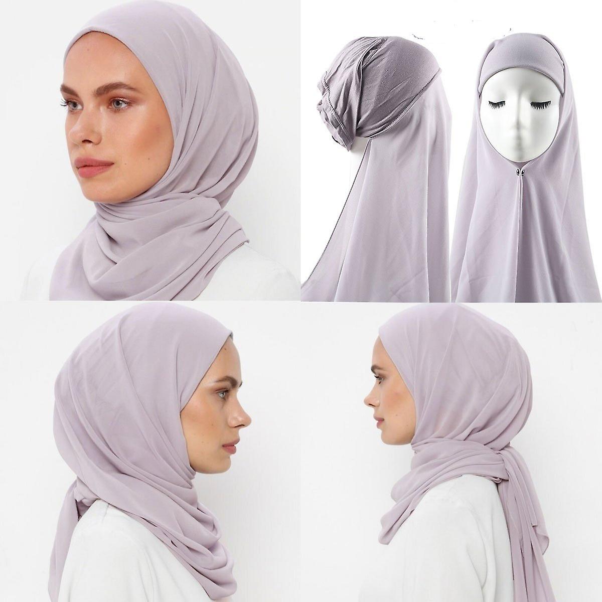 Women Muslim Instant Chiffon Hijab With Cap