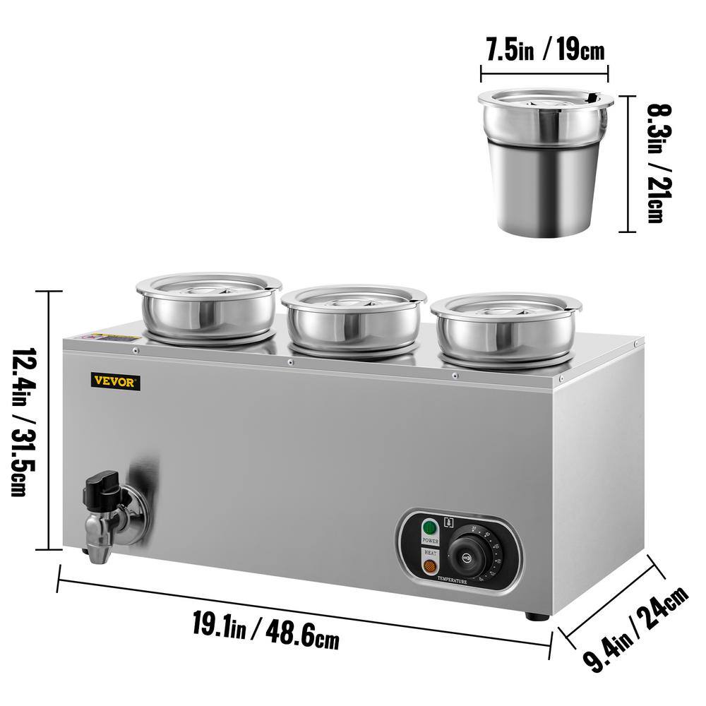 VEVOR Commercial Food Warmer 12.6 qt. Capacity 800W Electric Soup Warmer Adjustable Temp Stainless Steel Countertop Soup Pot TT3G4LBWTT0000001V1