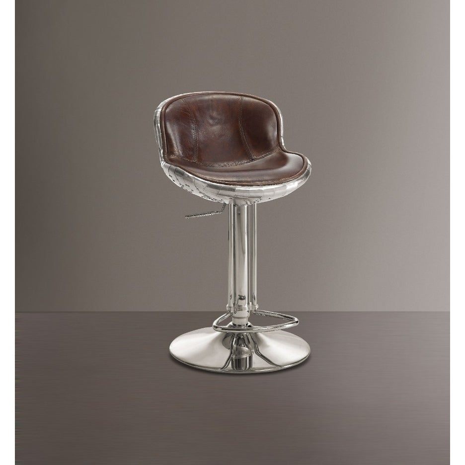 Astonishing Adjustable Stool with Swivel， Vintage Brown and Silver