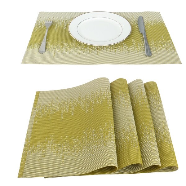 Woven Placemats Set of 6 Heat Resistant Place Mats Anti-slip PVC Square Green