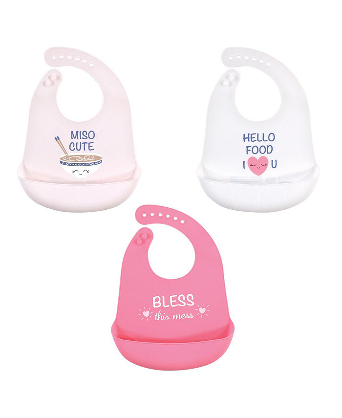 Hudson Baby Infant Girl Silicone Bibs 3pk， Cute Fruit， One Size