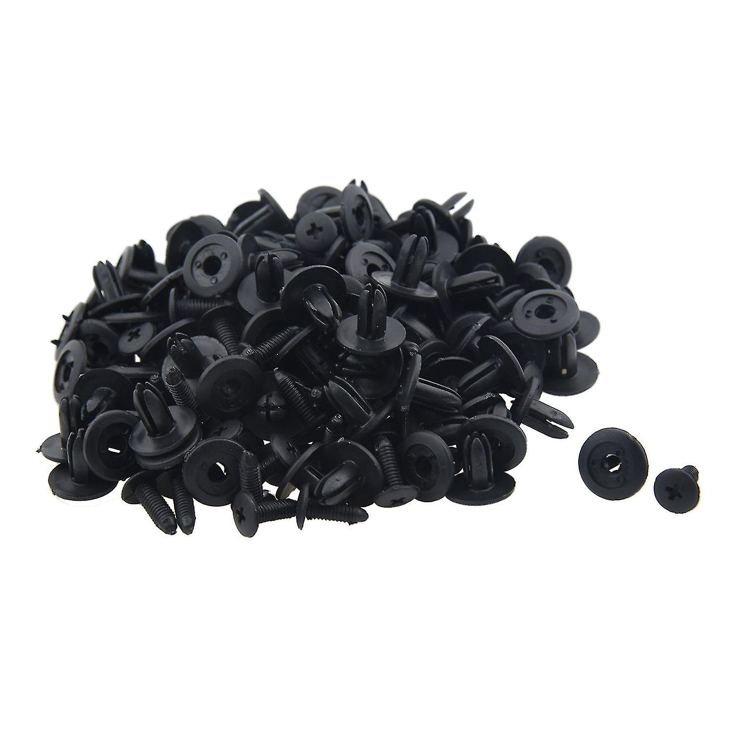 100 Pcs Car Push Type Black Plastic Rivets Fastener 6mm Hole