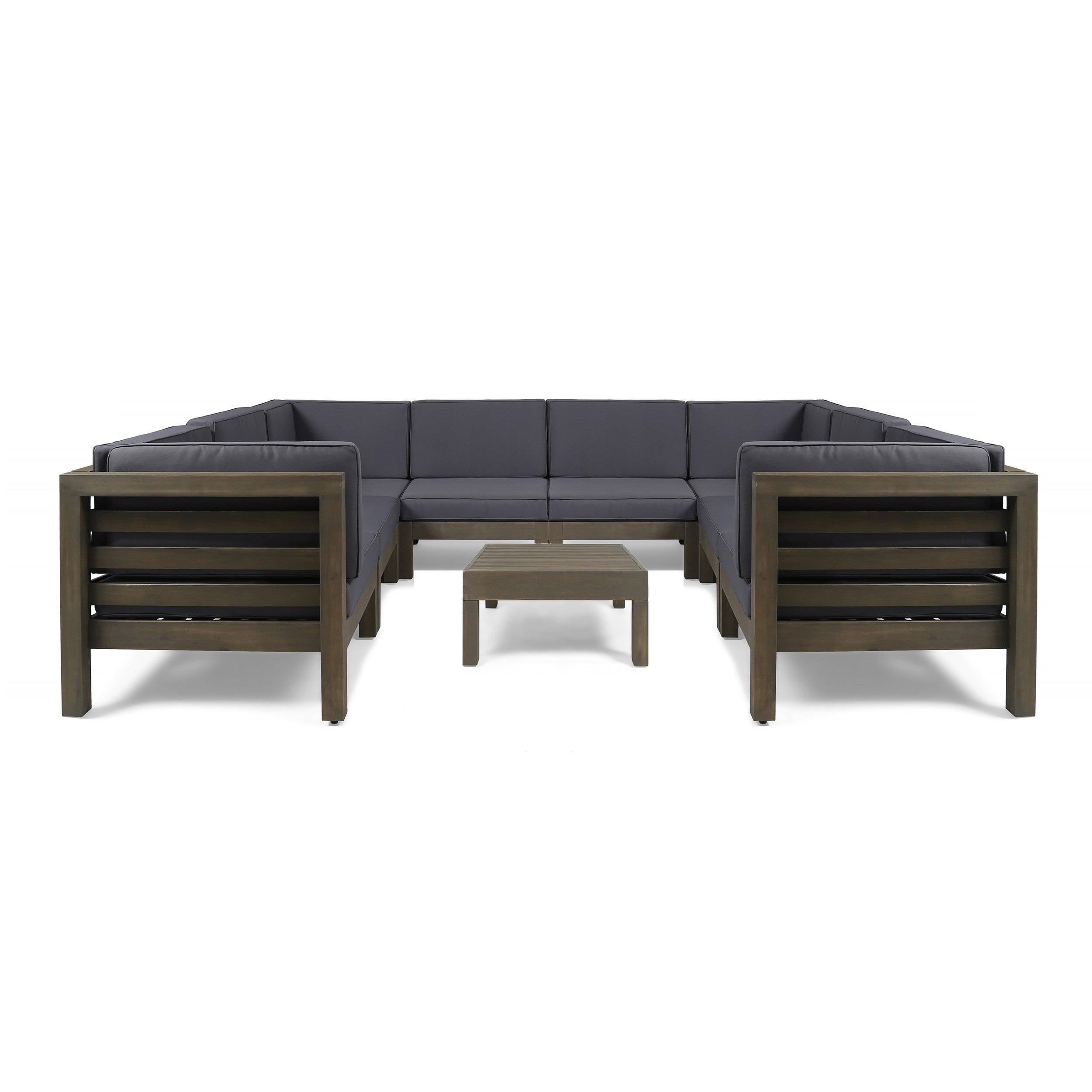 Dawson Outdoor U-Shaped Sectional Sofa Set with Coffee Table - 9-Piece 8-Seater - Acacia Wood - Outdoor Cushions