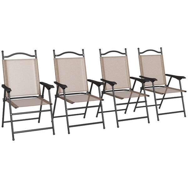 Outsunny Folding Patio Chairs，Set of 4 Camping Chairs with Armrests