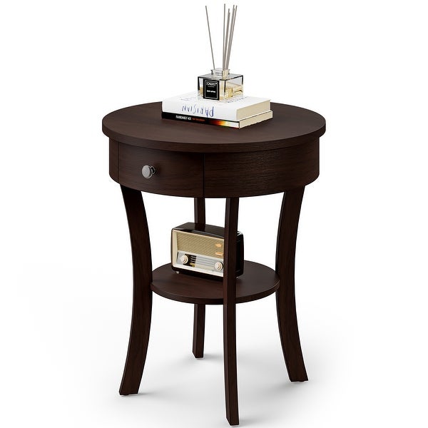 Costway 2-tier Side End Sofa Table Round Nightstand for Bedroom Living - See Details