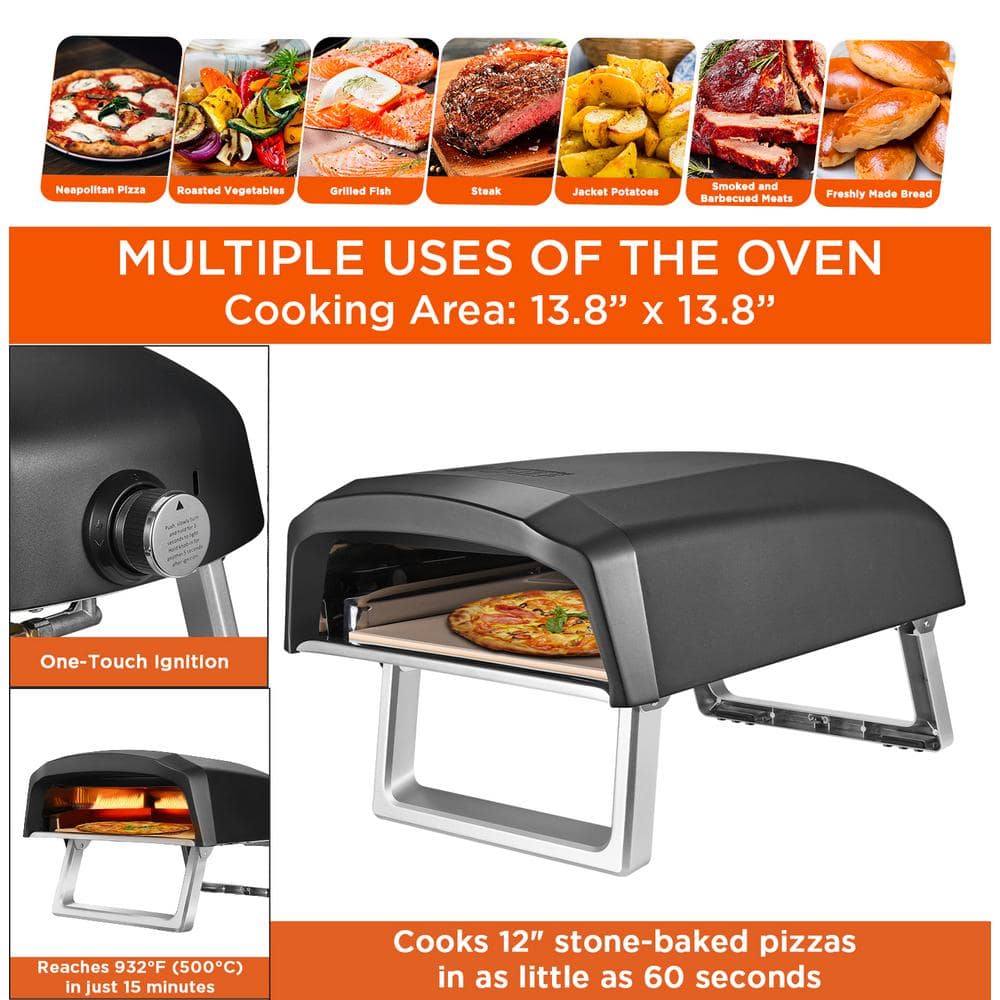 Commercial CHEF Portable Propane Gas Outdoor Pizza Oven with Baffle Door, Peel, Stone, Cutter, and Carry Cover (L-Shaped Burner) CHGSPZOV