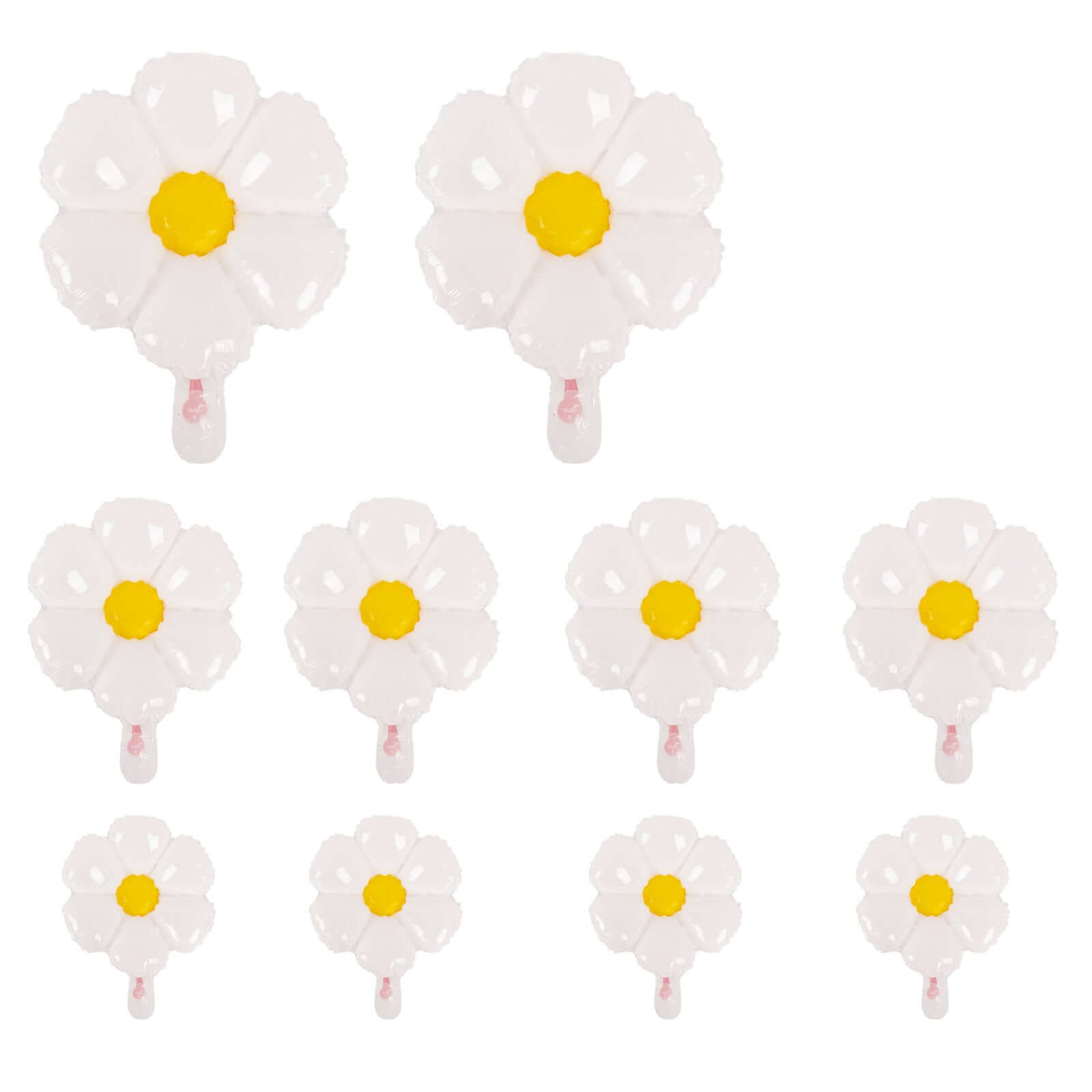 Set of 10 White Daisy Flower-Shaped Mylar Foil Party Balloons, Assorted Floral Balloon Decorations with Balloon Dots 10