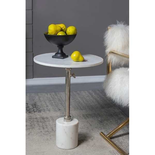 AandB Home Marble-Top Round Side Table - White/Silver