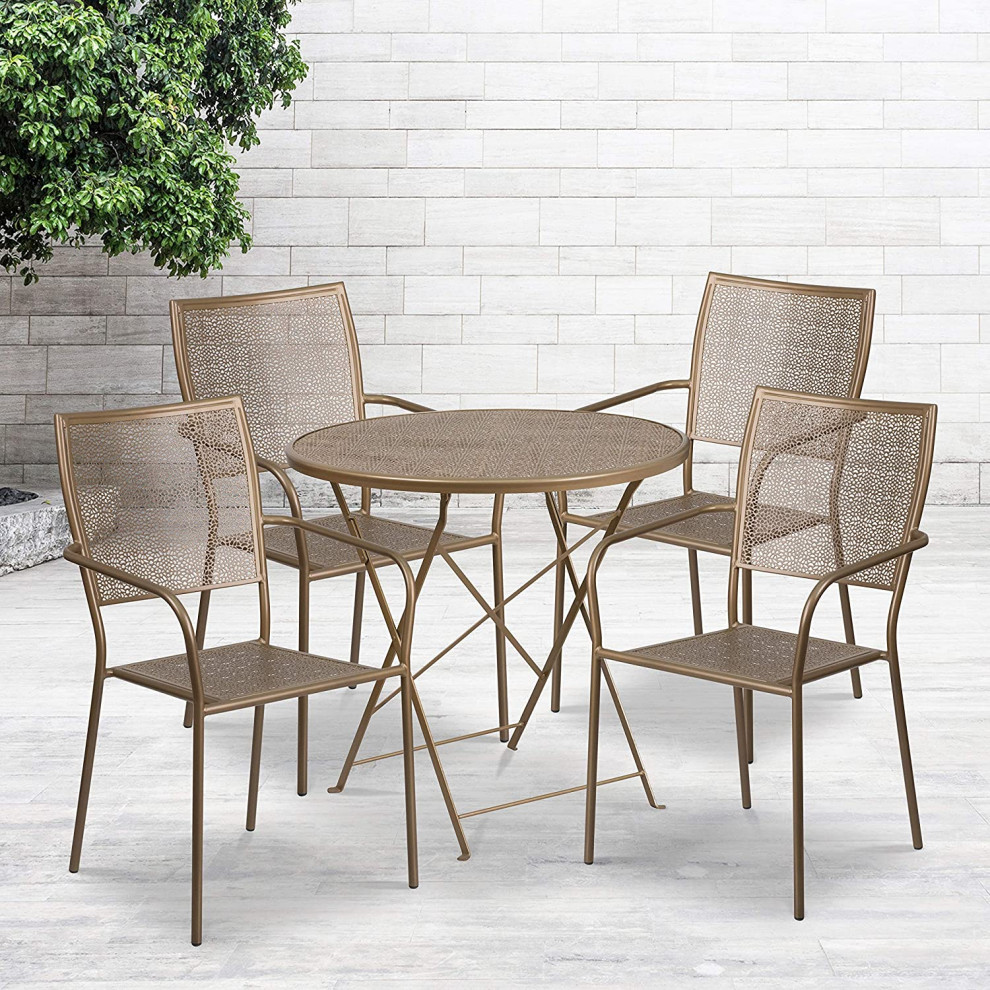 5 Pieces Outdoor Dining Set  Folding Design With Square Back Chairs   Contemporary   Outdoor Dining Chairs   by Decor Love  Houzz