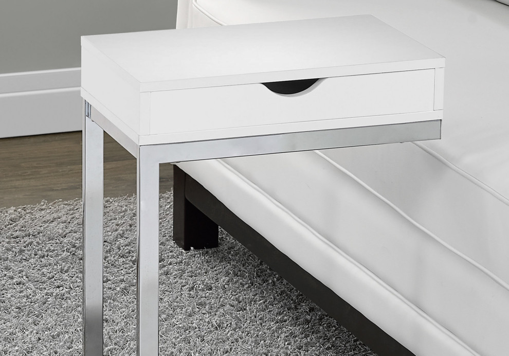 HomeRoots 24.5 quotWhite Finish and Chromed Metal Accent Table   Contemporary   Side Tables And End Tables   by UStradeENT LLC  Houzz