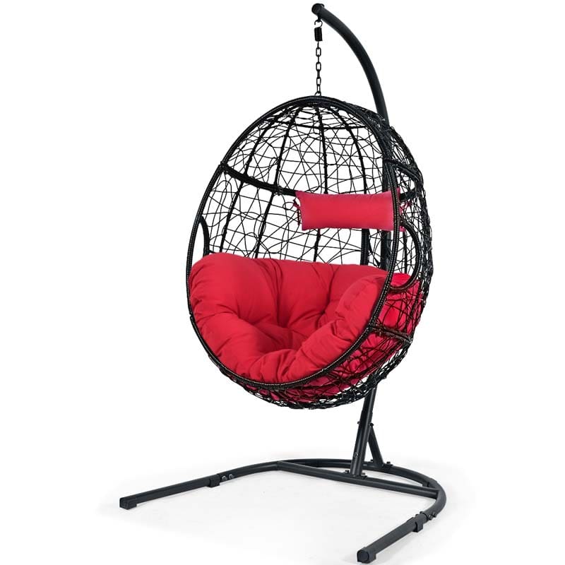 Outdoor Indoor Hanging Egg Chair Hammock Swing Chair with C Hammock Stand Set, Soft Seat Cushion & Pillow