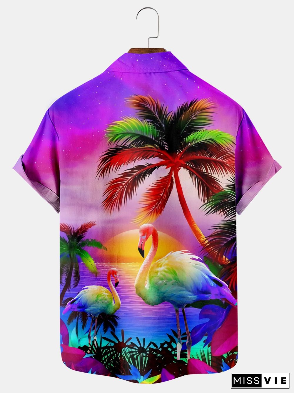 Coconuts And Flamingos Casual Loose Men's Plus Size Short-Sleeved Shirt