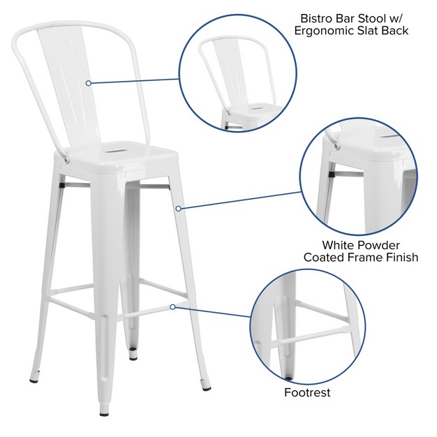 Emma And Oliver Commercial Gradeh White Metal Indoor outdoor Barstool With Back