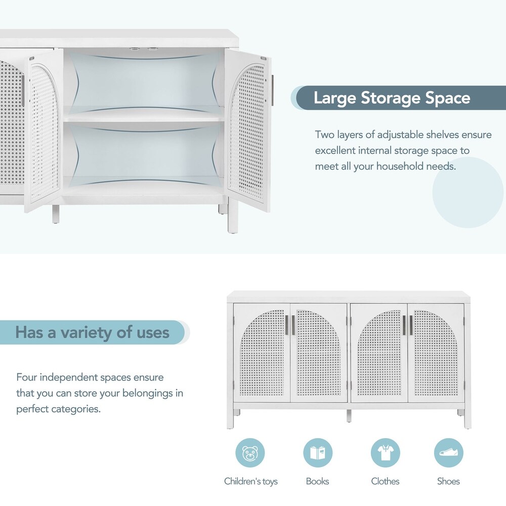 Large Sideboard with Artificial Rattan Door and Metal Handles