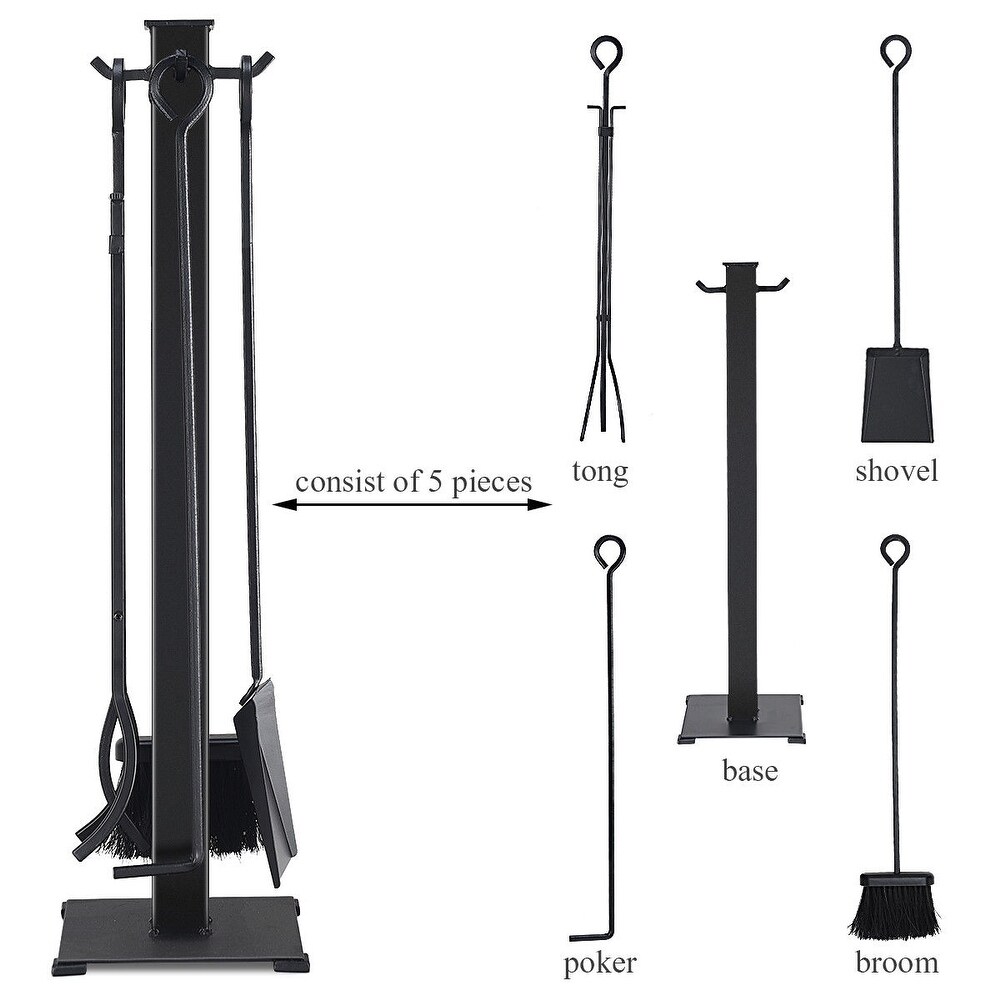 Costway 5 Pieces Fireplace Tools Set Iron Fire Place Tool set Stand