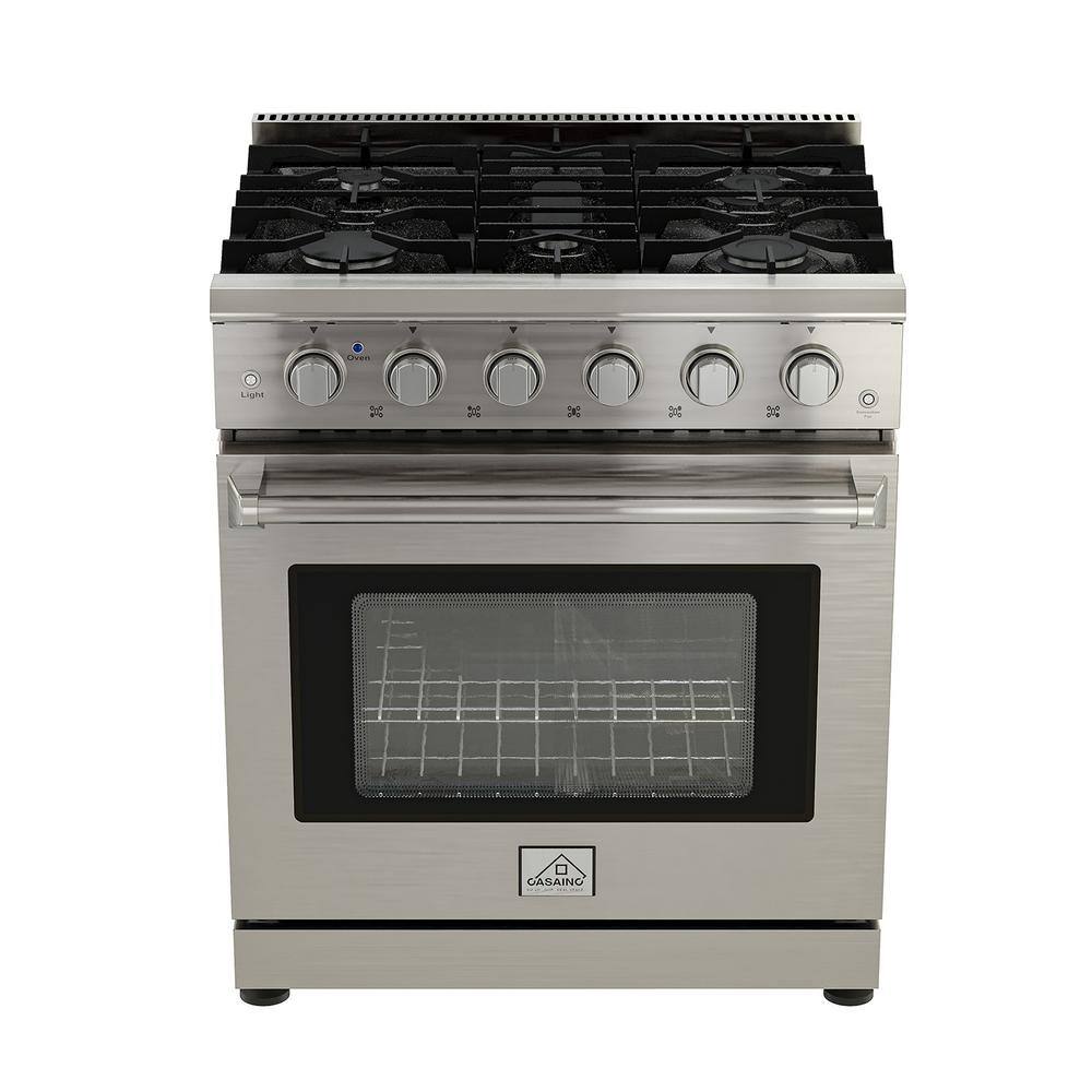 CASAINC 30 in. 4.55 cu. ft. Freestanding Single Oven Gas Range in. Stainless Steel with Convection Fan and 5 Burner CA--HXJ300R