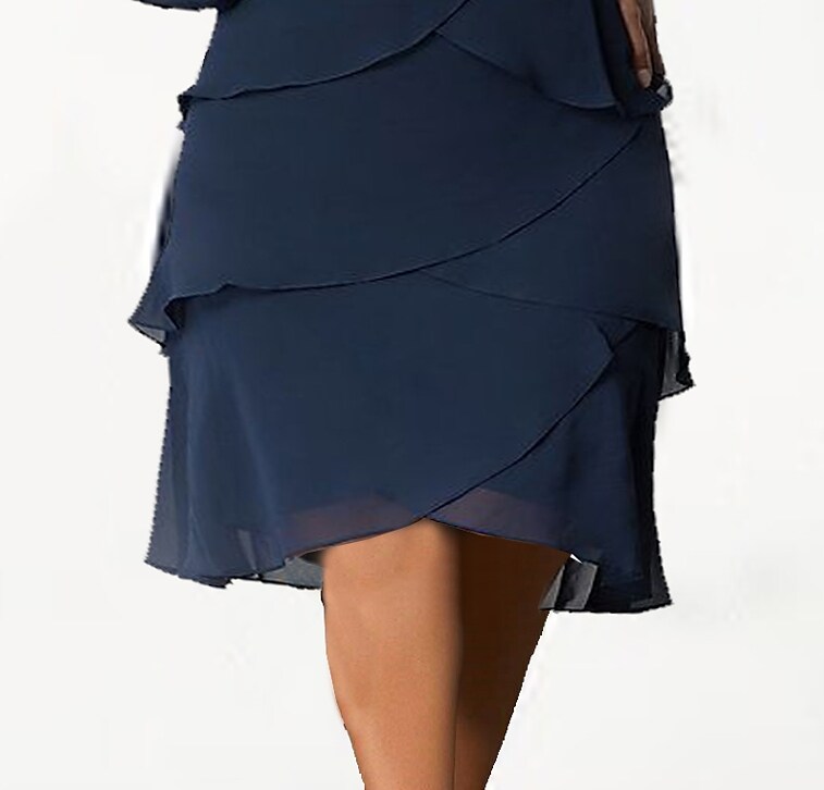 Women's Plus Size Holiday Dress Solid Color U Neck Layered Long Sleeve Work Dress