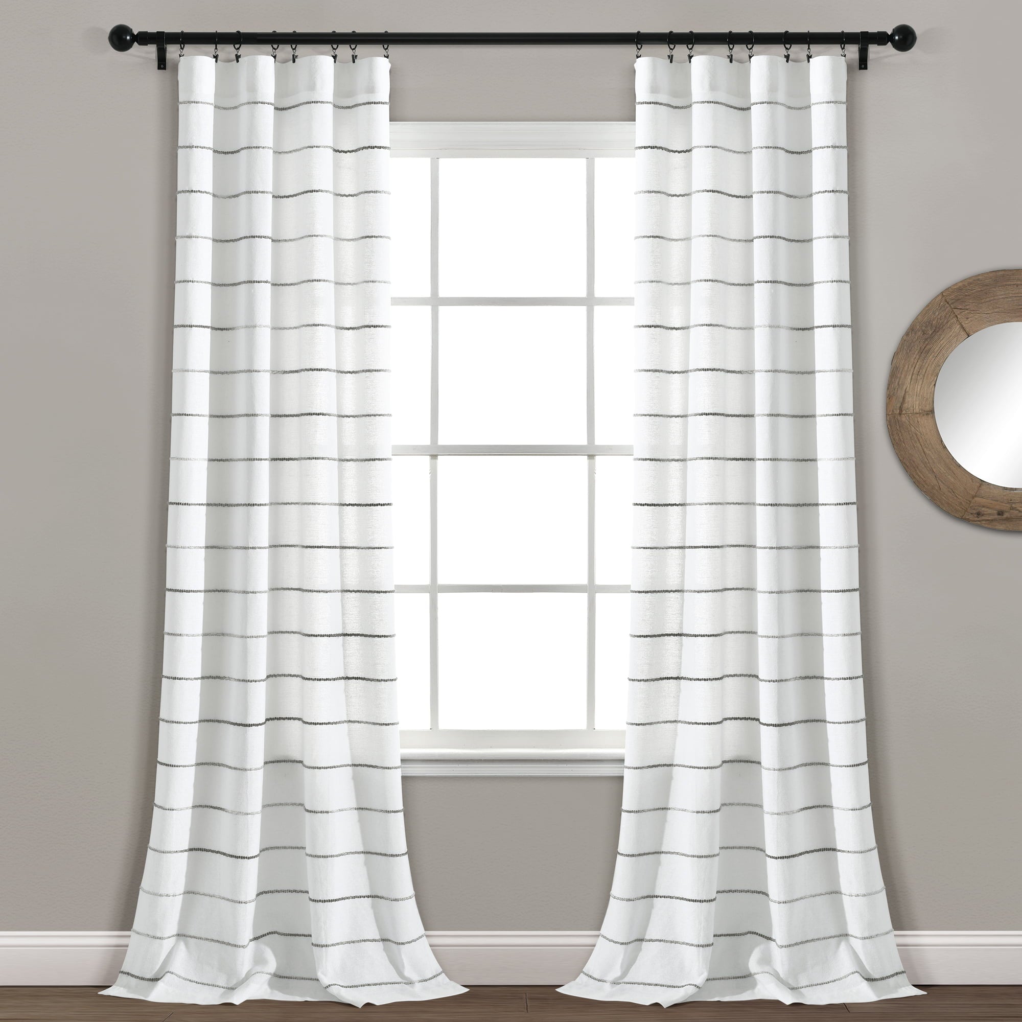 Lush Decor Ombre Stripe Woven 84" x 40" Stripe Gray 80% Cotton, 20% 3" Rod Pocket Pair Window Panel Curtain