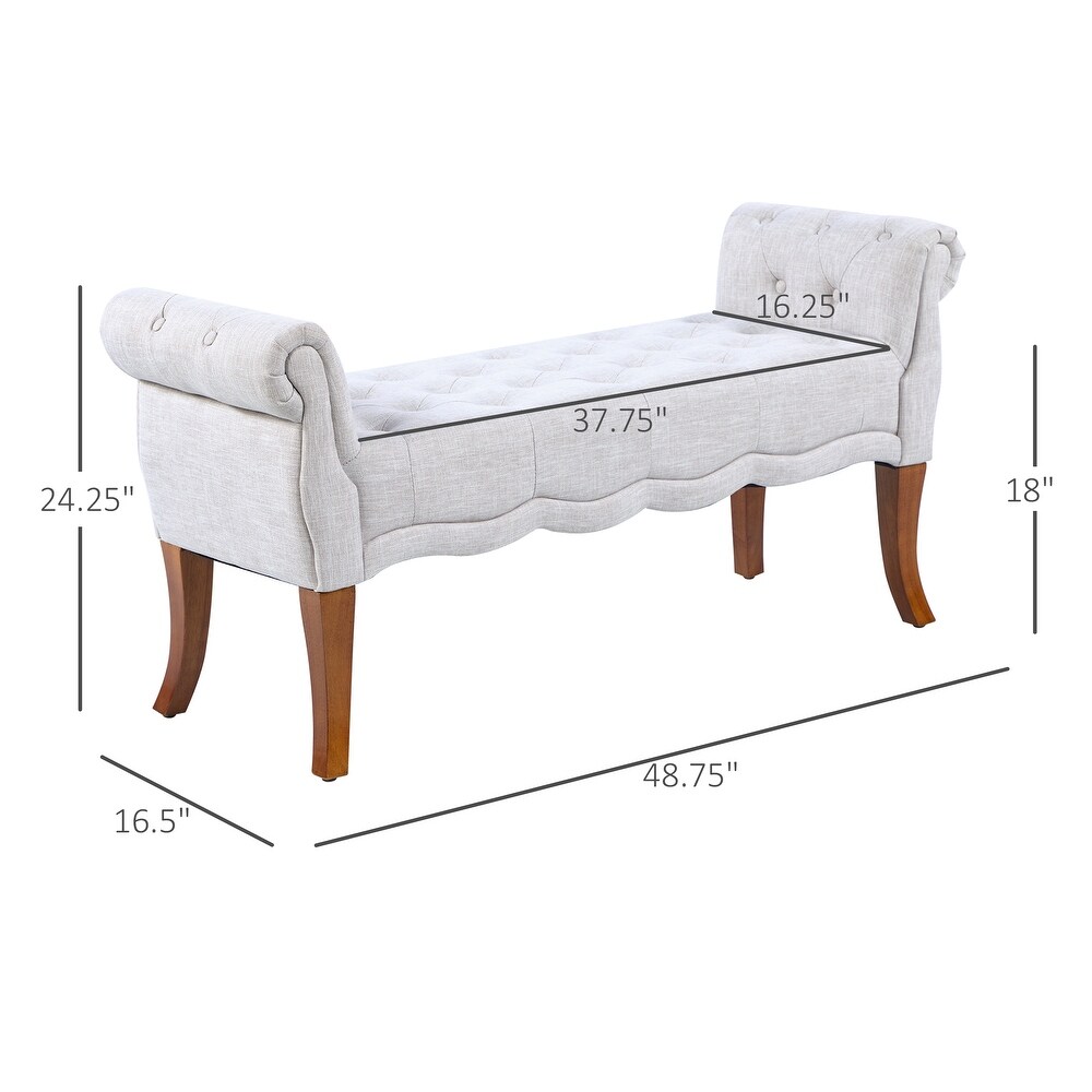 HOMCOM Traditional Style Entryway Bed End Shoe Bench with Button Tufted and Rounded Arm for Living Room