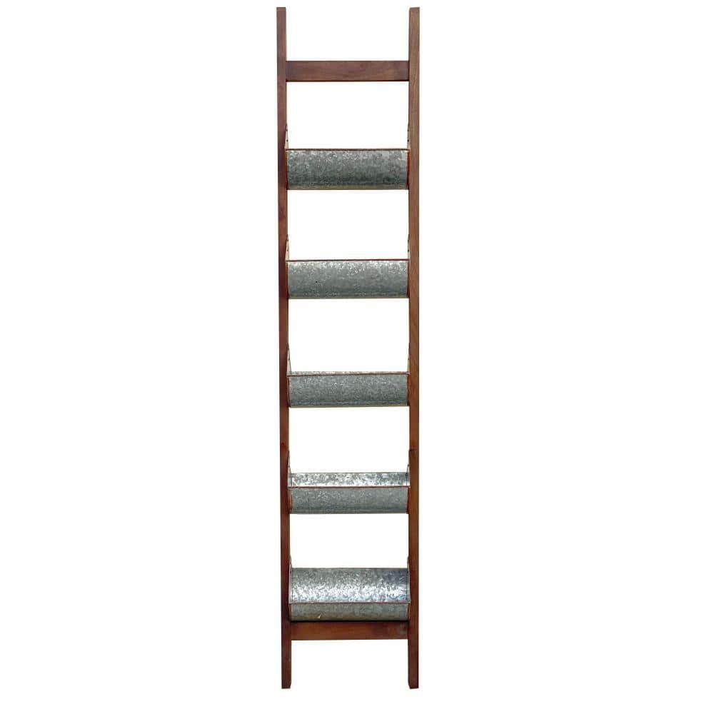 Benjara 71 in. H Uniquely Designed Wooden Reed Ladder Planter (5-Tiered) BM148588