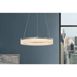 Home Decorators Collection Kipling 35-Watt Integrated LED Brushed Nickel Modern Pendant with Frosted Acrylic Shade 22826-003