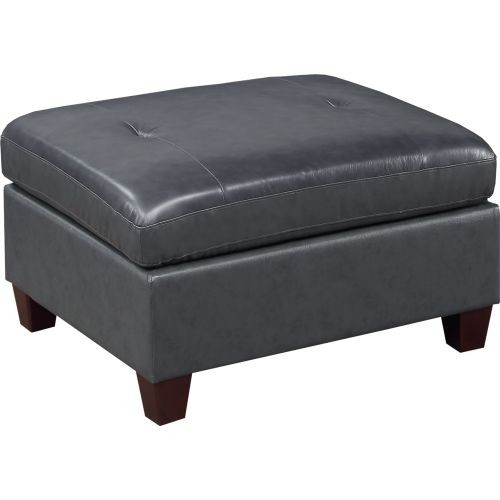 Contemporary Genuine Leather 1pc Ottoman Ink Blue ...