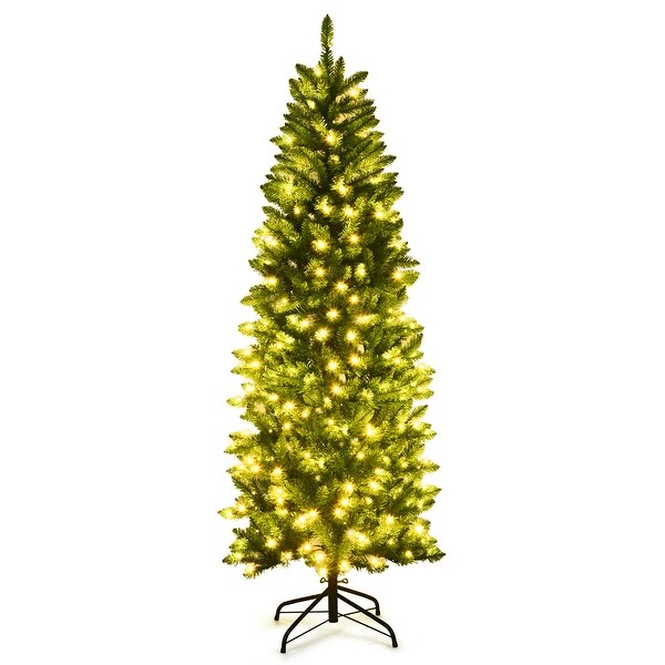 Costway 6Ft Prelit Artificial Pencil Christmas Tree Hinged Fir PVC