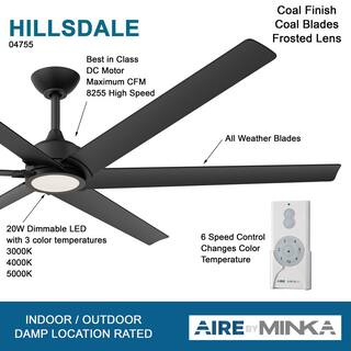 AIRE BY MINKA Hillsdale 65 in. Integrated LED IndoorOutdoor Coal Ceiling Fan with Light Kit and Remote Control 04755