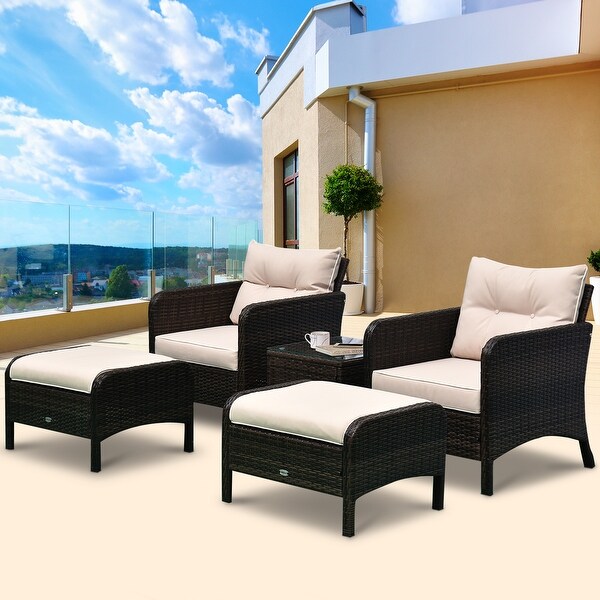 Outsunny 5piece Wicker Patio Chairs，Ottomans，and Coffee Table Set