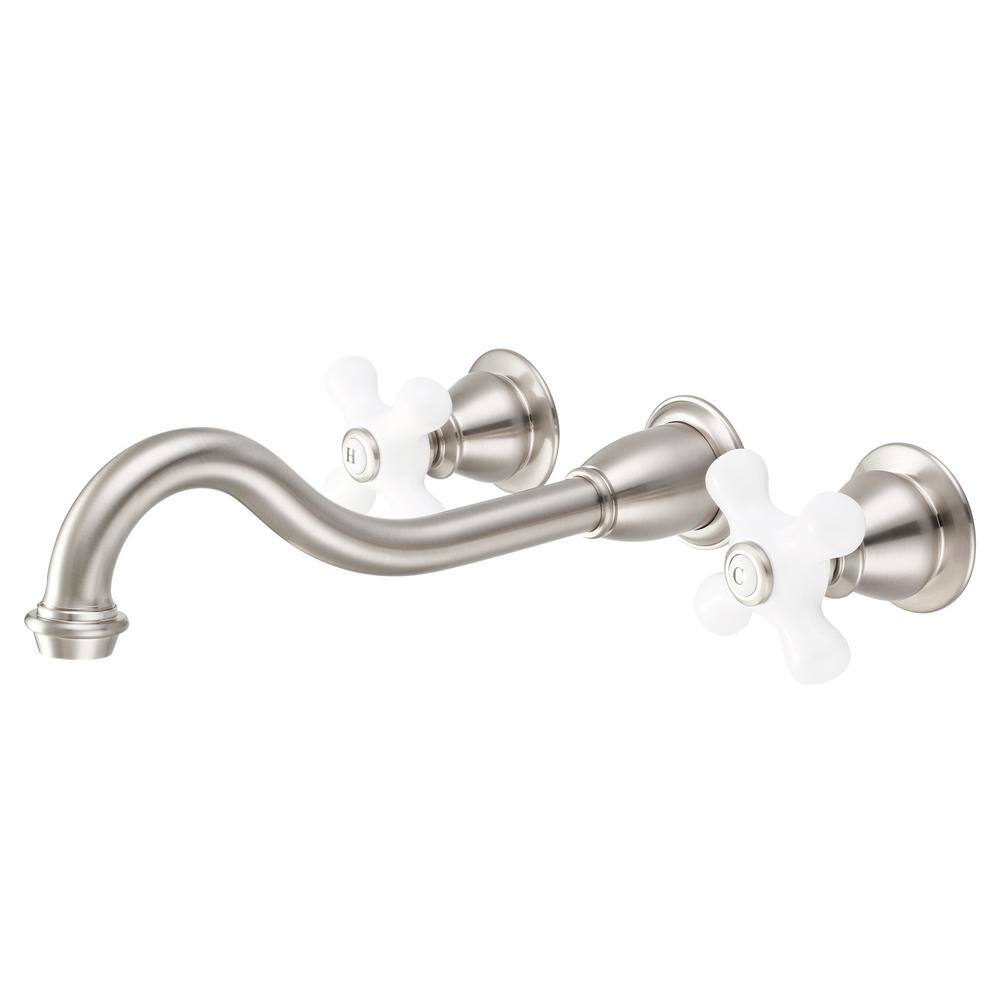 Water Creation Wall Mount 2-Handle Elegant Spout Bathroom Faucet in Brushed Nickel F4-0001-02-PX