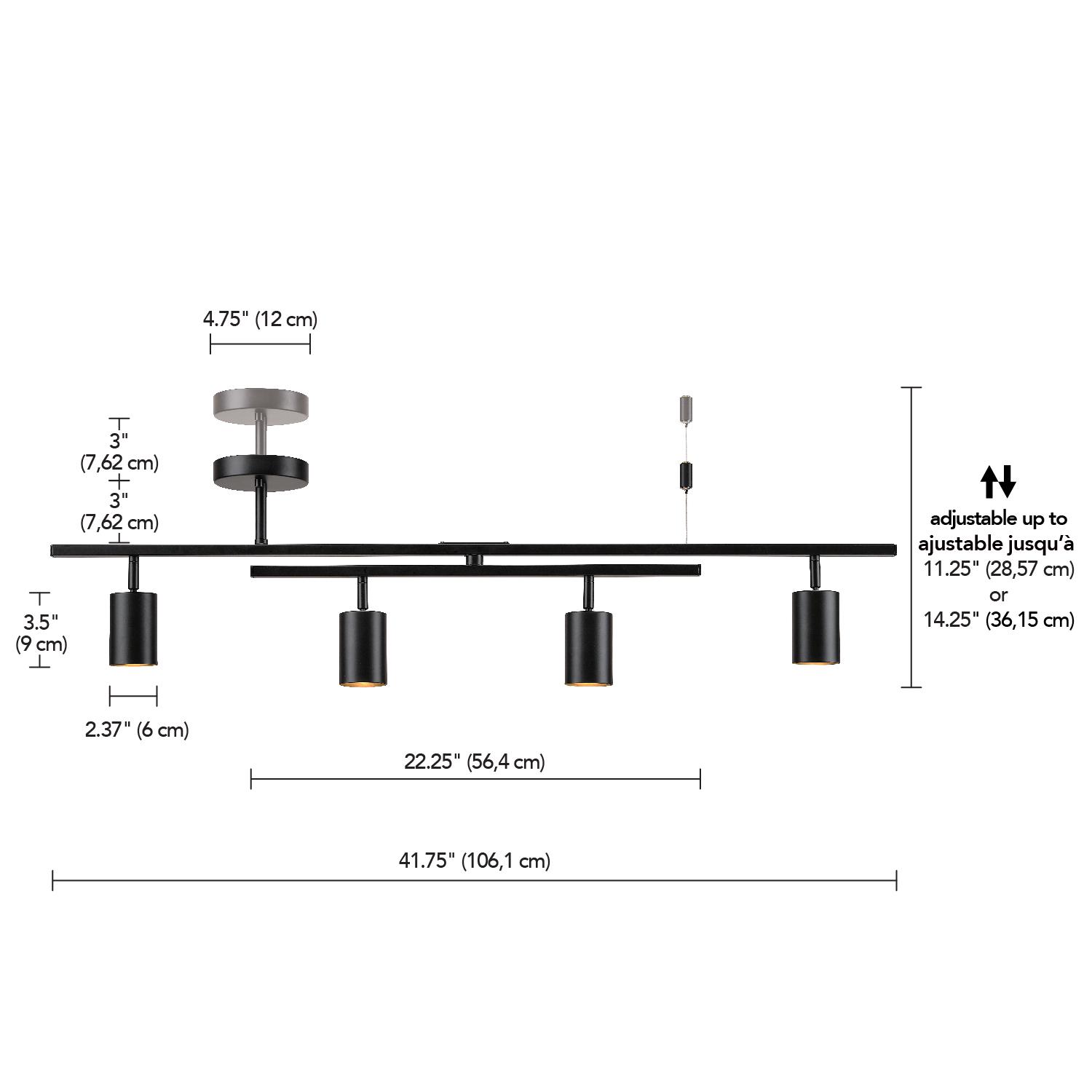 Globe Electric West Matte Black 4-Light Track Lighting with Center Swivel Bar， 91000131