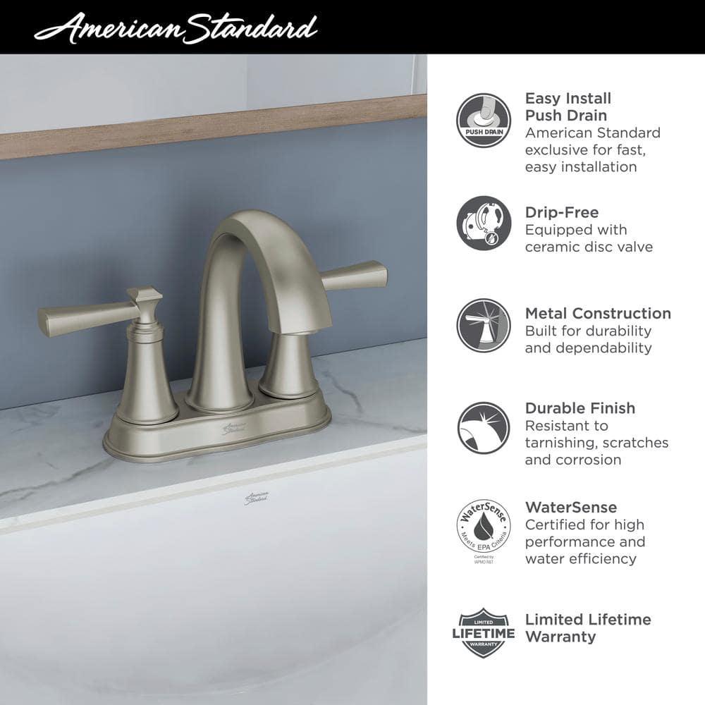 American Standard Rumson 4 in Centerset Double Handle Bathroom Faucet in Brushed Nickel