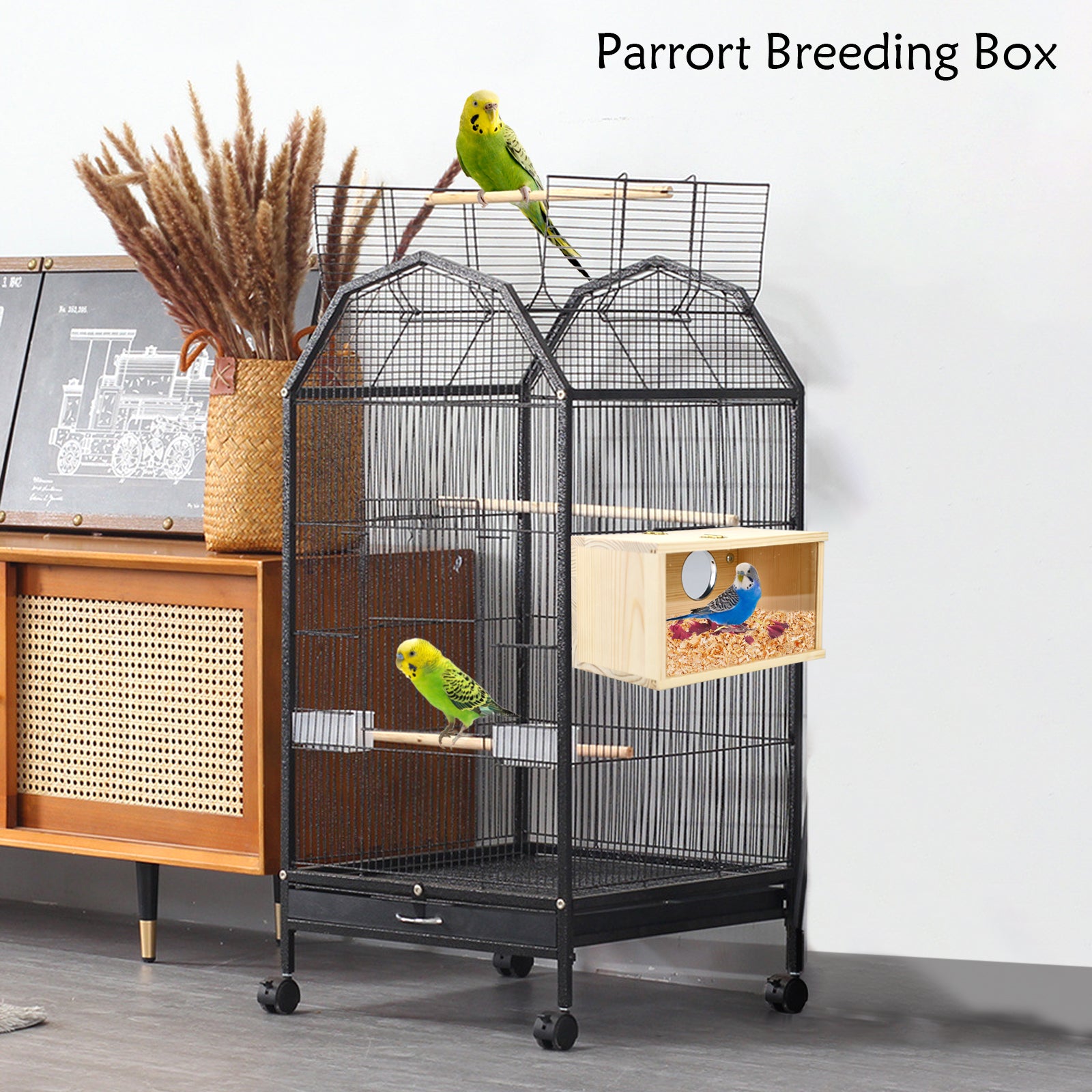 Vehomy Parakeet Nesting Box Cockatiel Nesting Box Bird Nest Bird Breeding Box House Wooden Acrylic Transparent Bird Box with Detachable Wooden Board for Lovebirds Cockatiel Budgie Conure Parrot