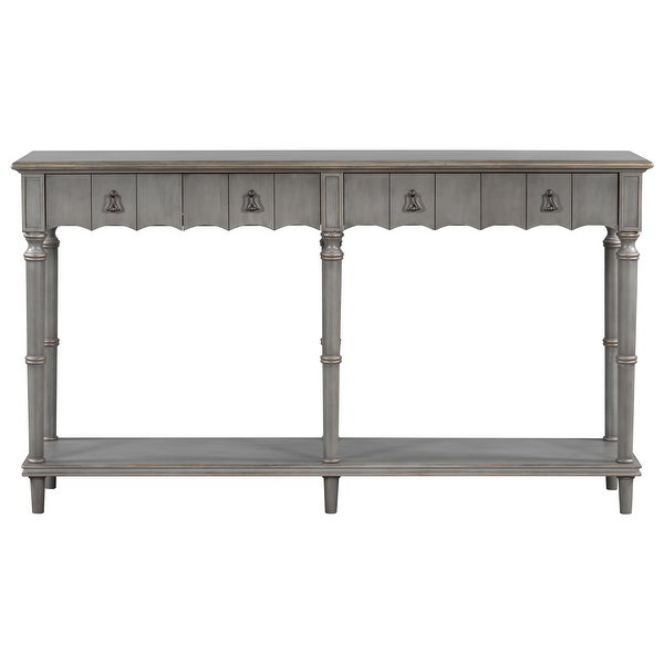 Antique Gray Wood Entryway Console Table with 4 Drawers and 1 Shelf