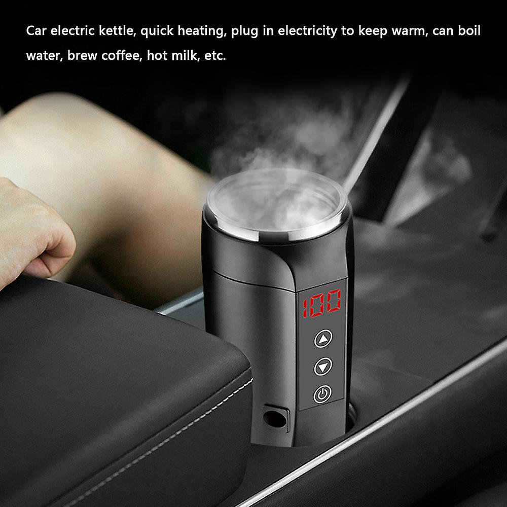 Black 12v/24v 90w Car Heating Cup Hot Water Electric Kettle Mug Stainless Steel Bottle 450ml With 25-100 Temperature Control For Coffee Tea Milk