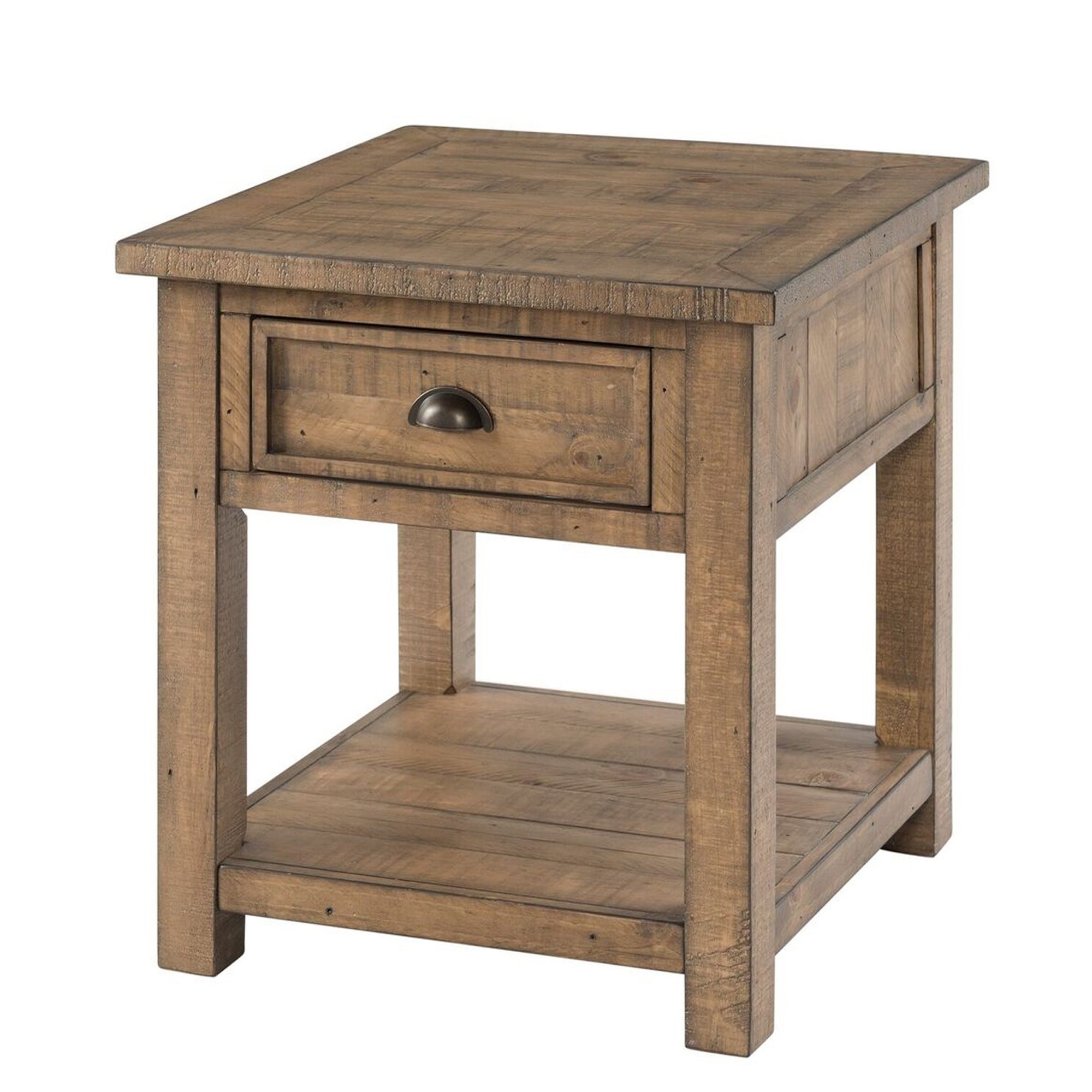 Coastal Style Square Wooden End Table with 1 Drawer， Brown