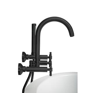 PELHAM  WHITE Modern 3-Handle Wall Mount Tub Faucet with Handshower and Hose Cross Handles in Matte Black PW82568-C-MB