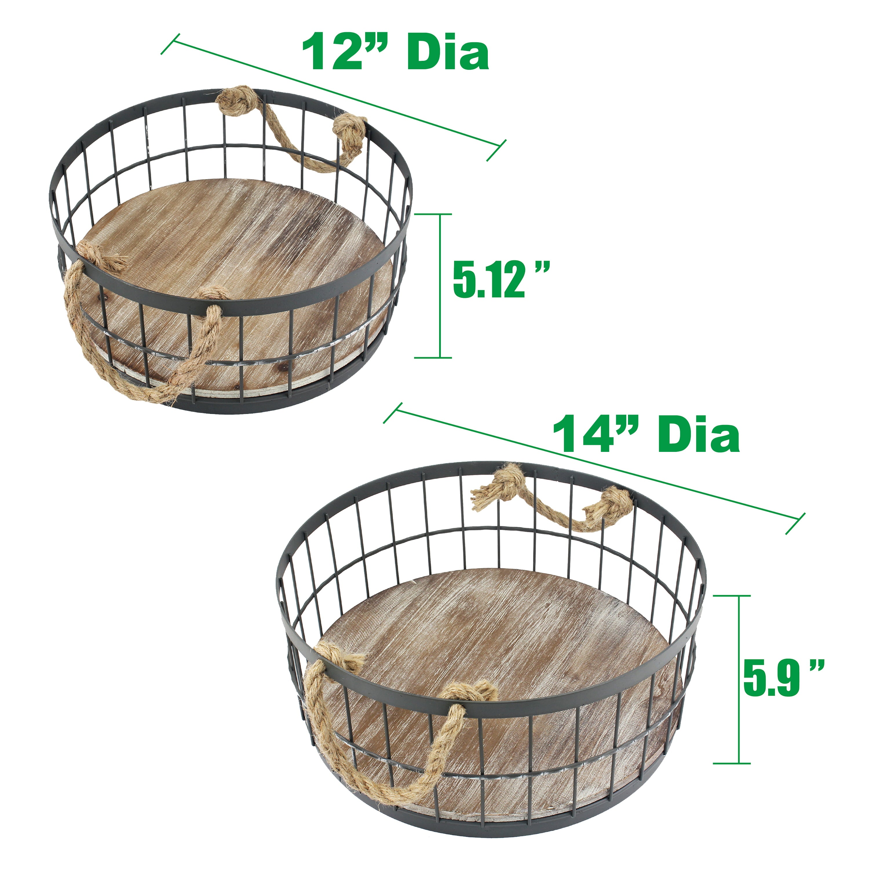 Stonebriar Decorative Wire and Wood Coastal Baskets, Set of 2