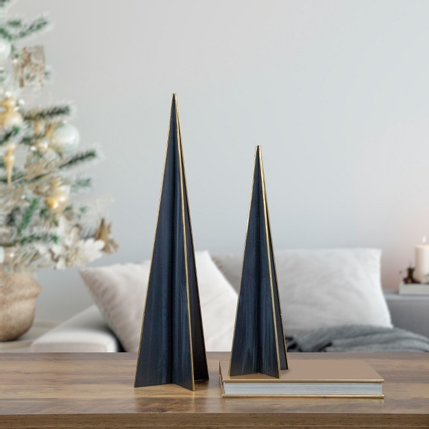 Blue And Gold Triangular Christmas Tree Tabletop Decor