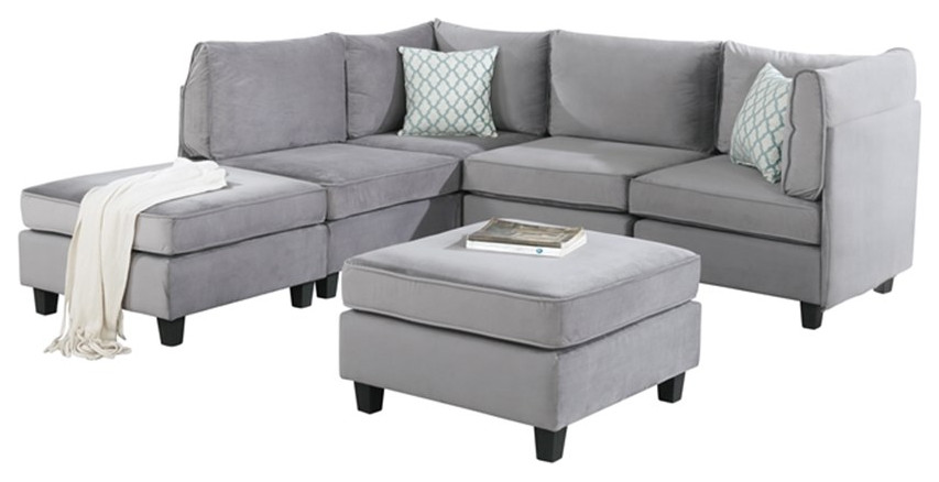 Catania Contemporary 6Pc Modular Reversible Sectional Sofa in Gray Velvet   Transitional   Sectional Sofas   by Homesquare  Houzz