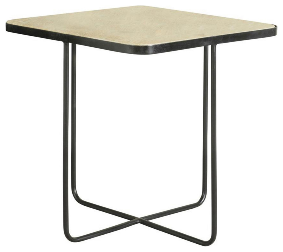 24 quotSquare Accent Side End Table  Iron  Travertine Marble Top  Black   Side Tables And End Tables   by VirVentures  Houzz