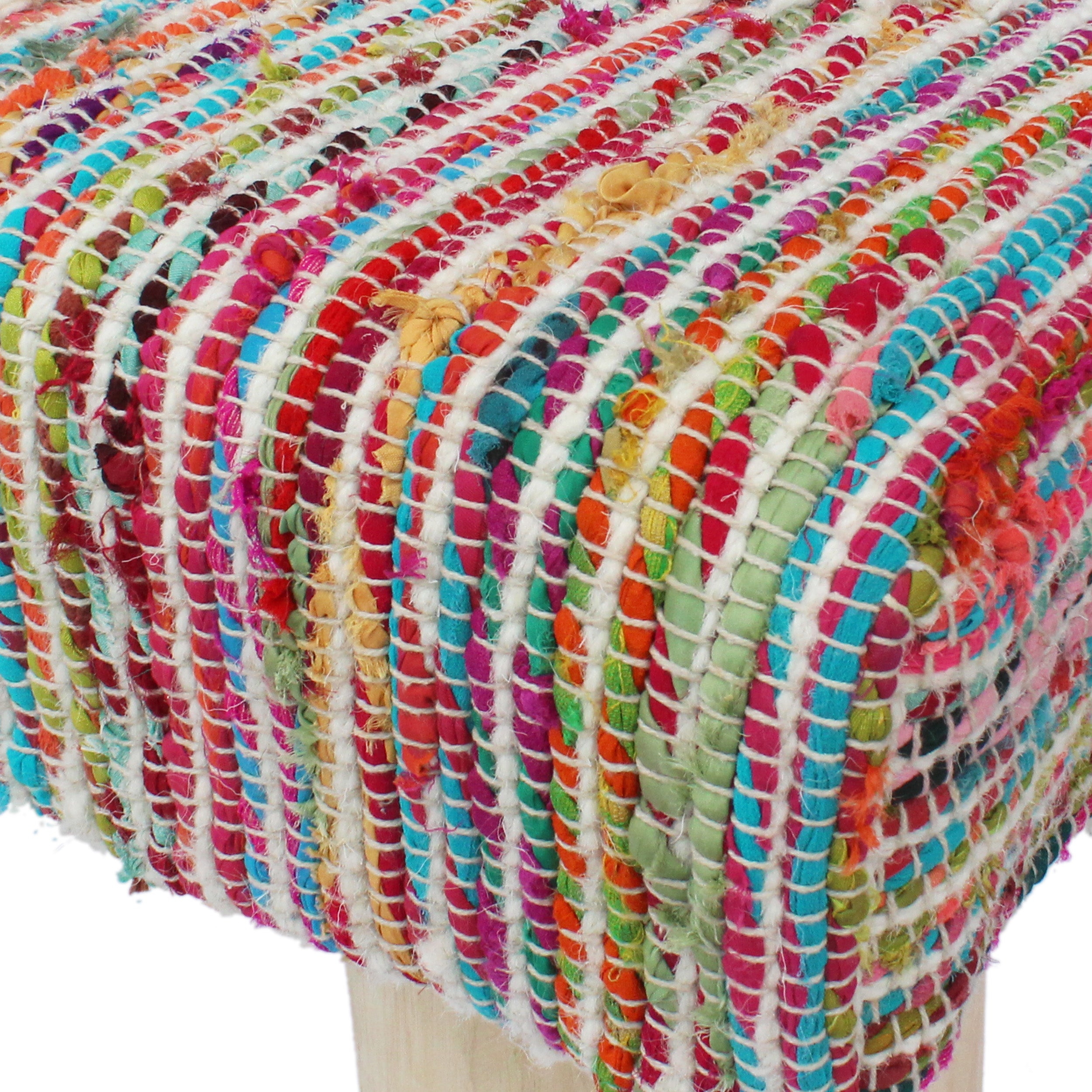 Carrera Handcrafted Boho Rectangular Wool & Fabric Bench